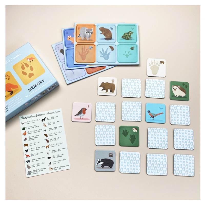 Memory game the Animal and its Footprint made in France
