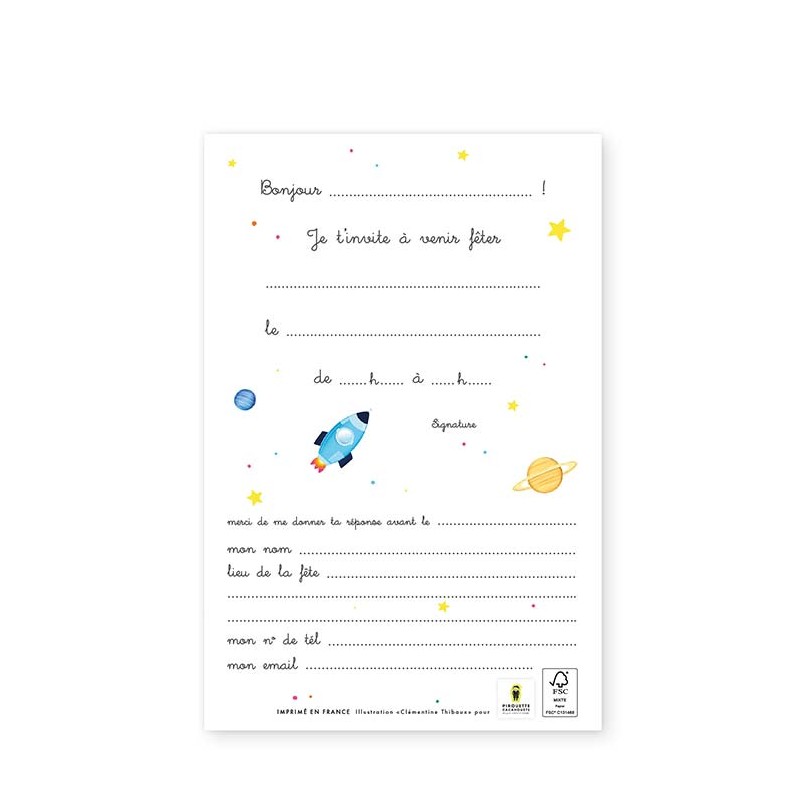 Carton d'invitation anniversaire pour enfant sur le thème de l'espace, –  Omade