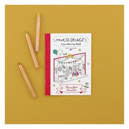 Carnet de coloriage pour enfants sur le thème du spectacle, avec danseurs, musiciens et clowns à colorier.