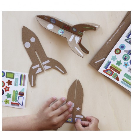 Cardboard rockets workcraft with stickers