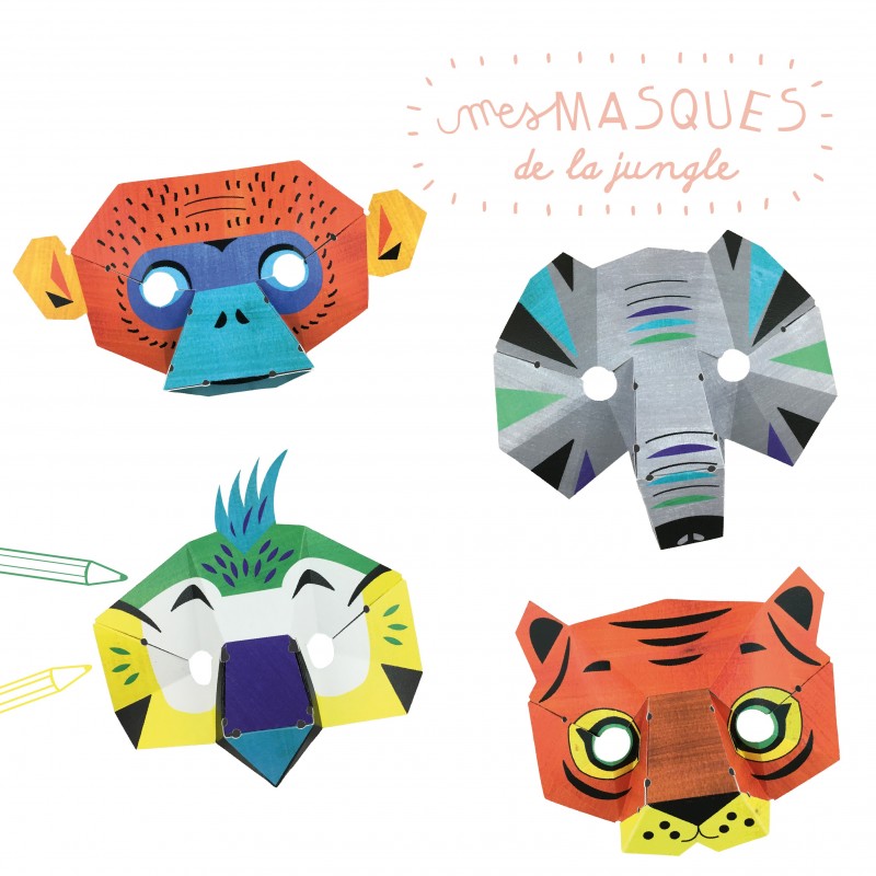 PRIX FOUS 6 masque Animaux de la Jungle en carton 31cm