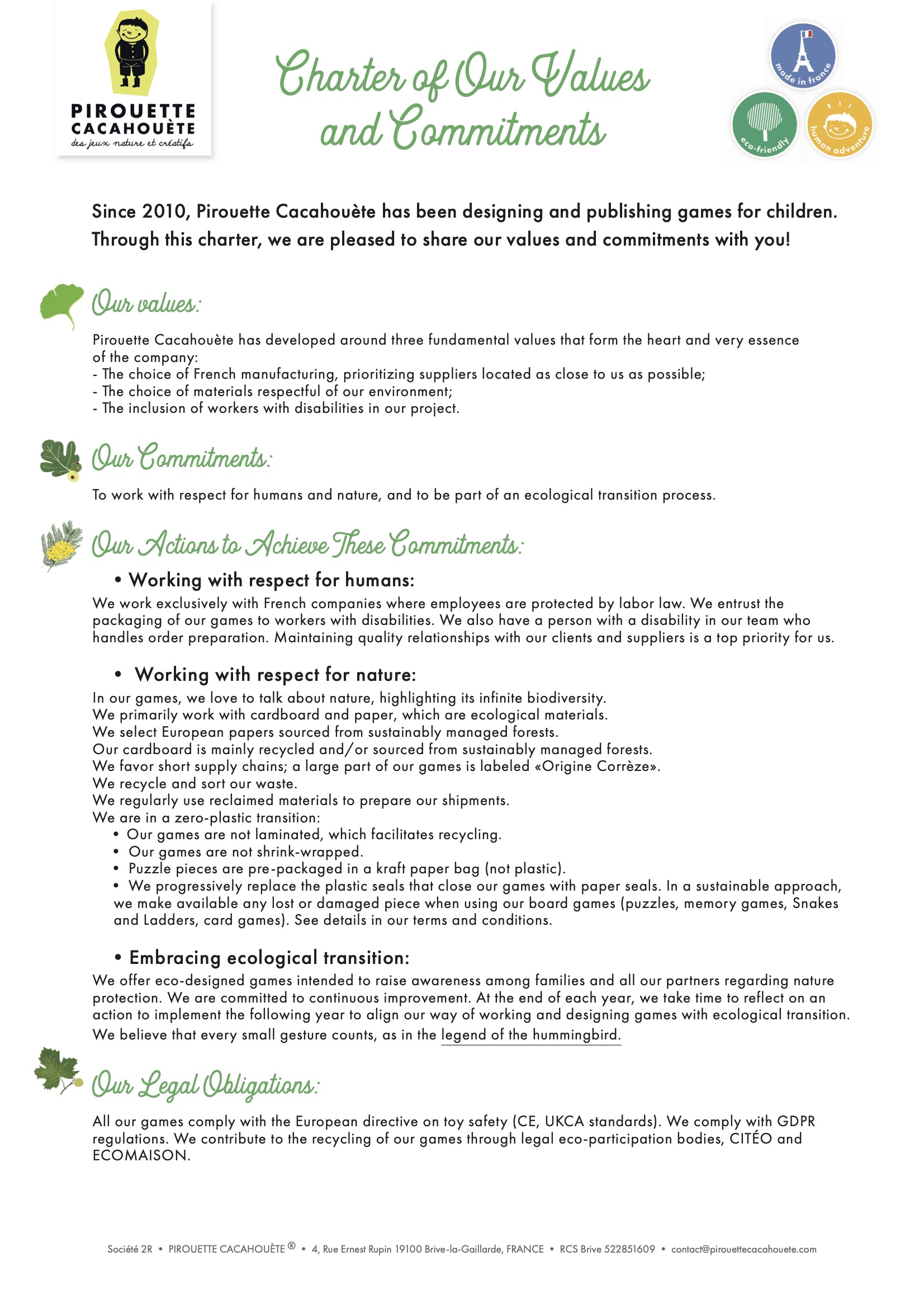 CSR commitments Pirouette Cacahouète