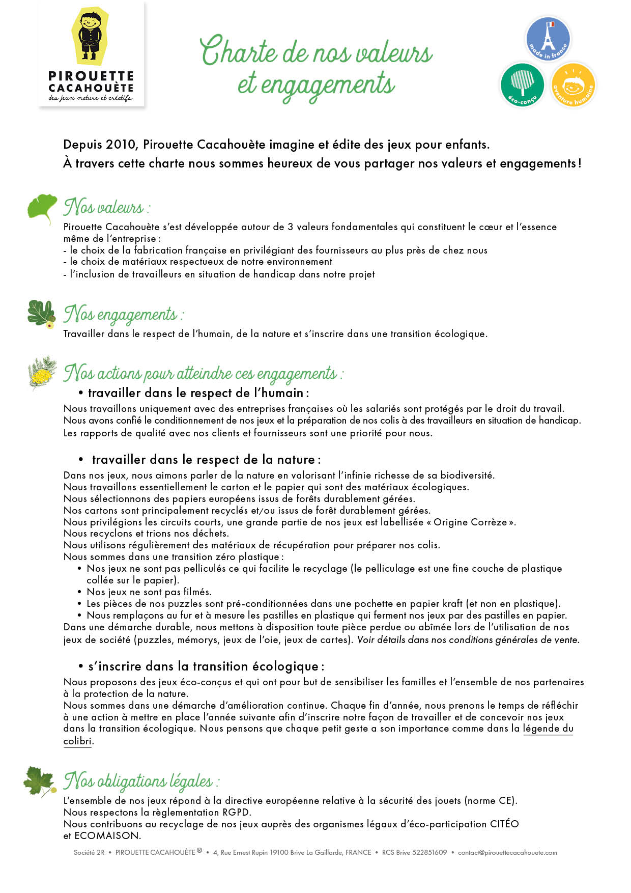 Charte valeurs RSE Pirouette Cacahouète